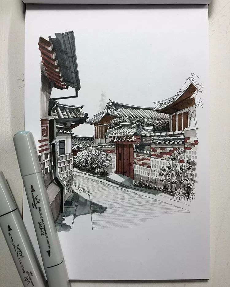手绘日式建筑