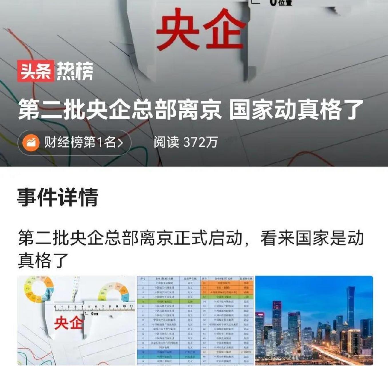 央企总部搬迁名单