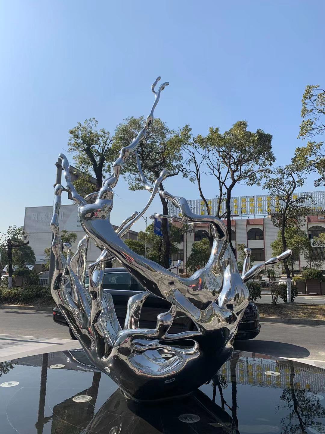 园林不锈钢浪花雕塑,水浪造型金属雕塑凝固瞬间美