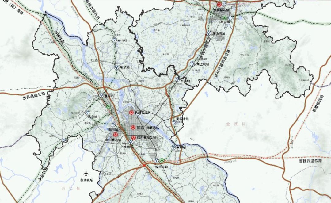 撫州機場,火車南站,昌撫市域鐵路規劃位置