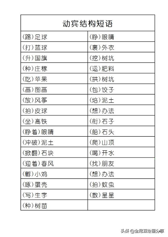 一年级语文动宾词语