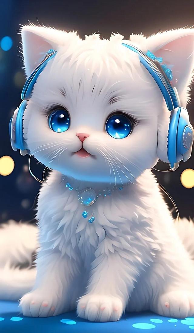 美图:戴上耳机听歌的小猫咪
