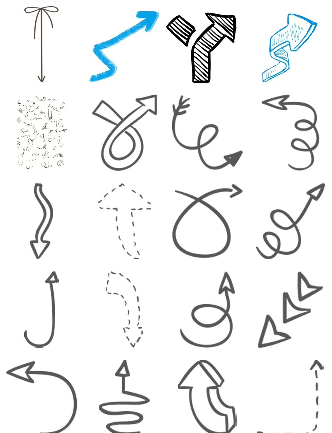 素材分享丨卡通手绘线条箭头指向标志图png免抠透明ps素材