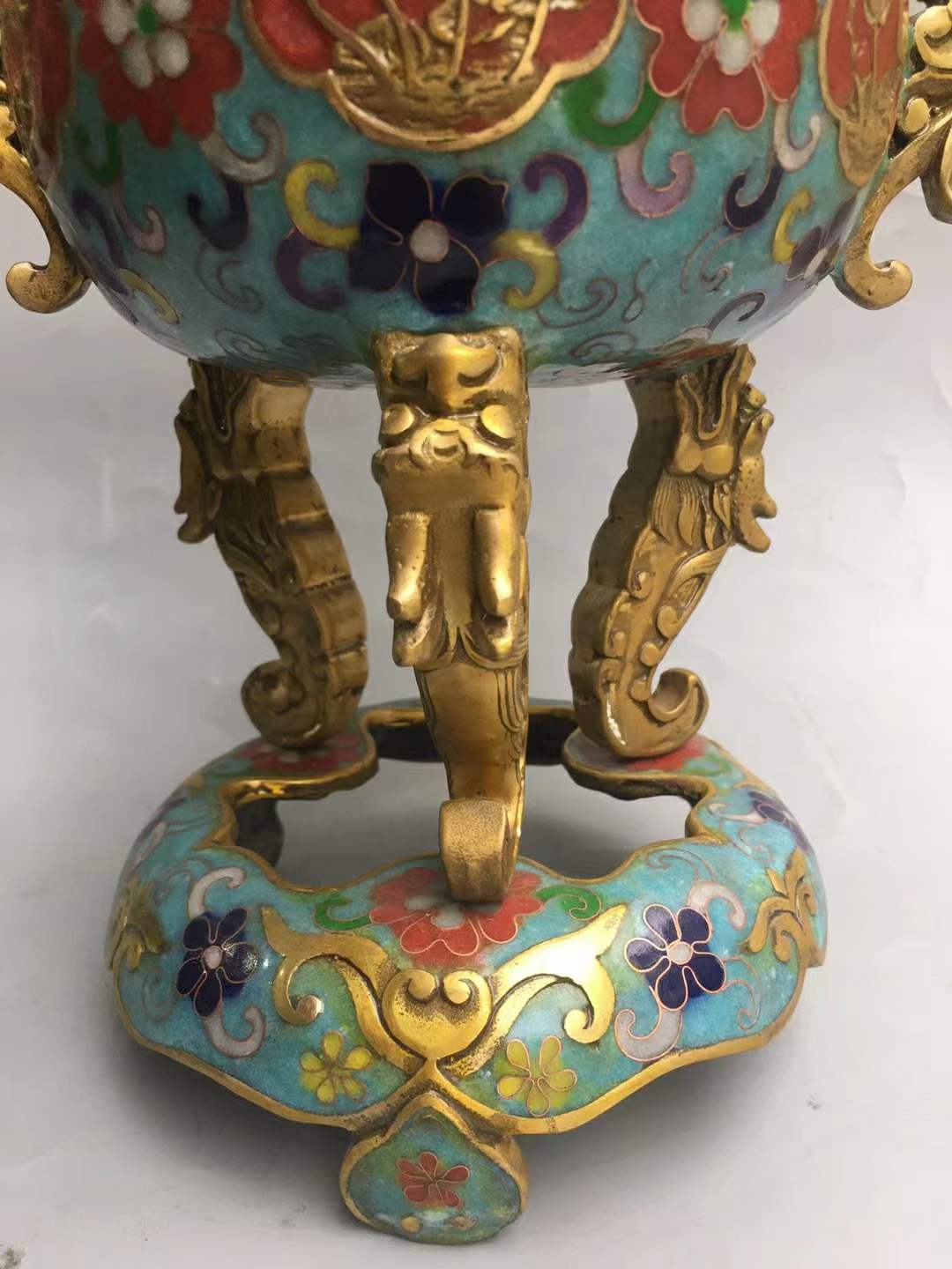 景泰蓝铜胎鎏金掐丝珐琅彩貔貅熏香炉-大明宣德「旧藏」