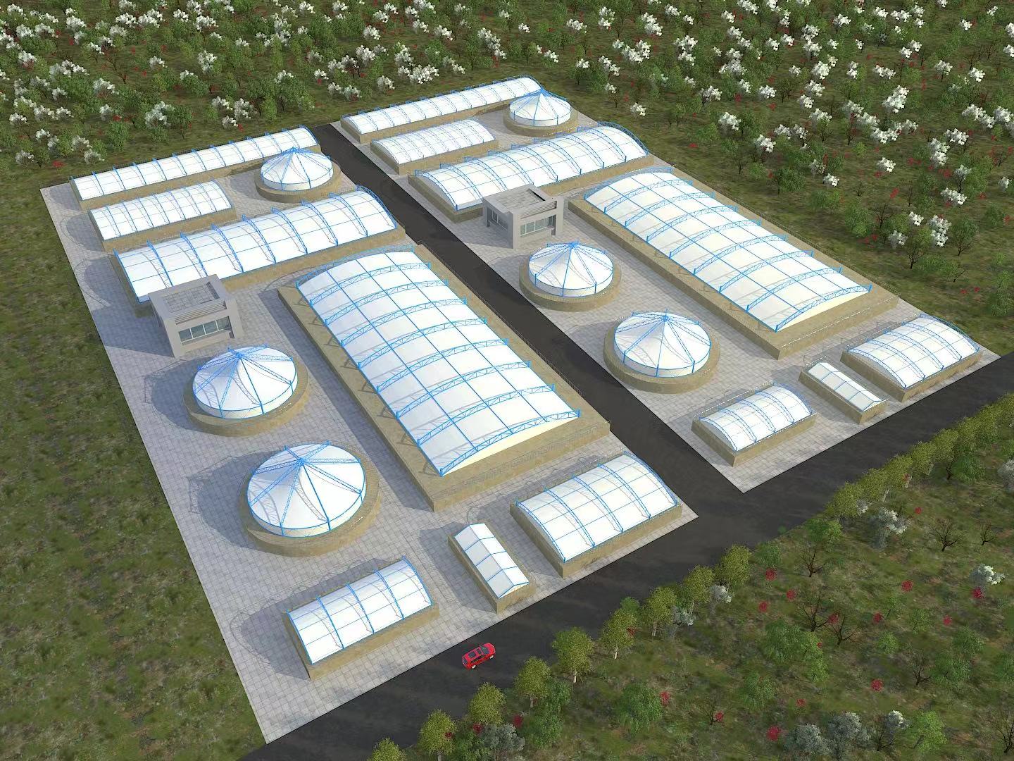 膜结构污水池加盖施工案例 膜结构污水池图片