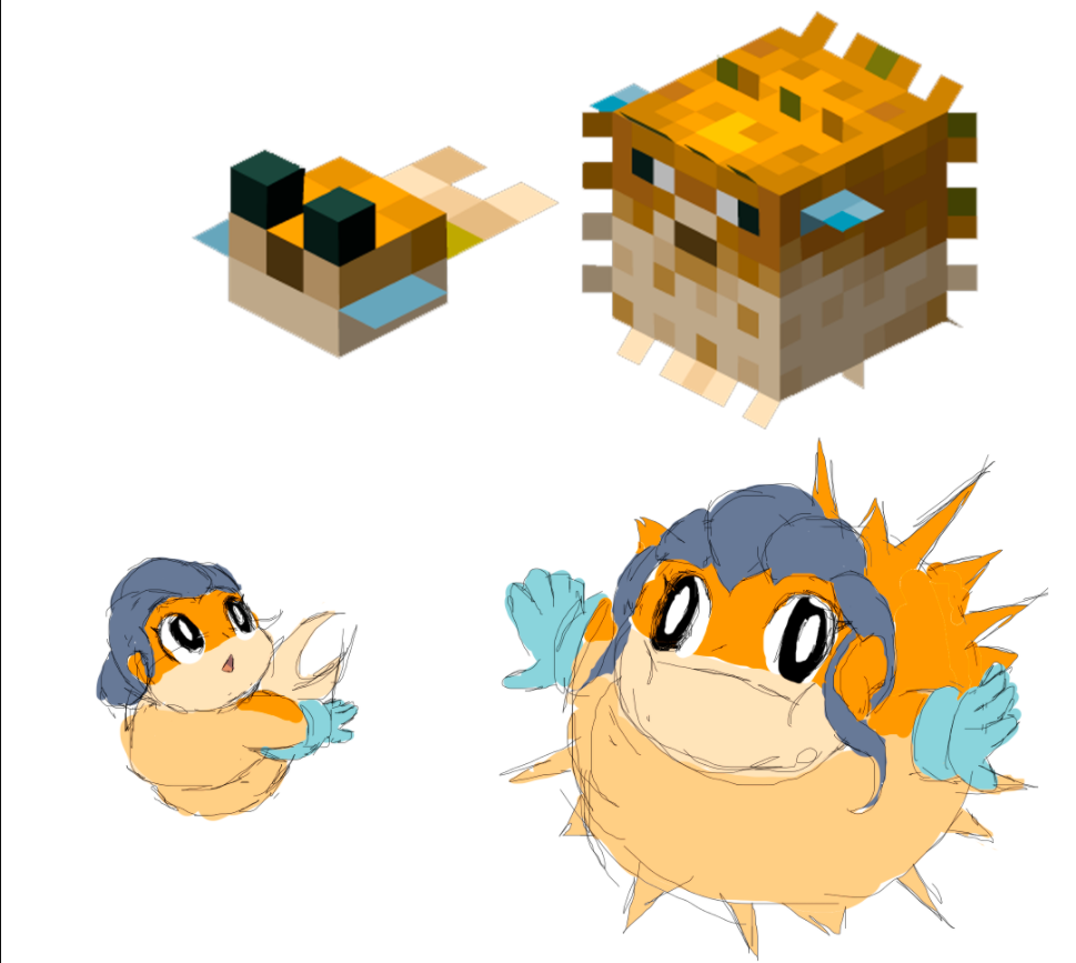 我的世界:玩家手绘河豚,蓝手套太细节了,玩家:想起了阿童木!