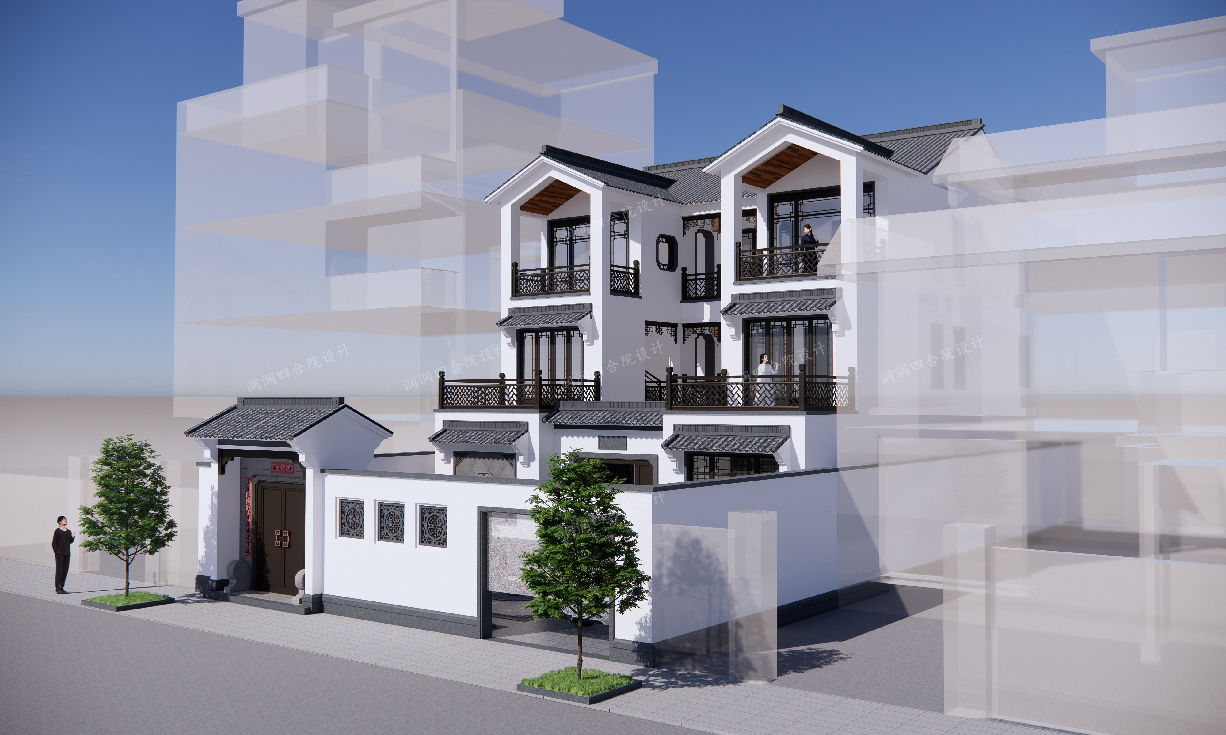 160平米现代轻中式三层三合院11.3×16