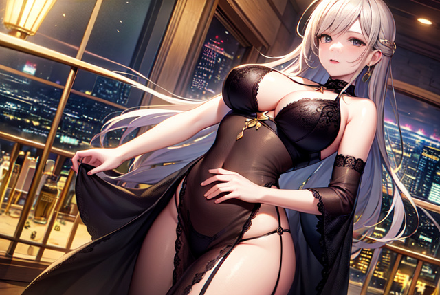 「ai美图系列03」二次元黑蕾丝连衣裙