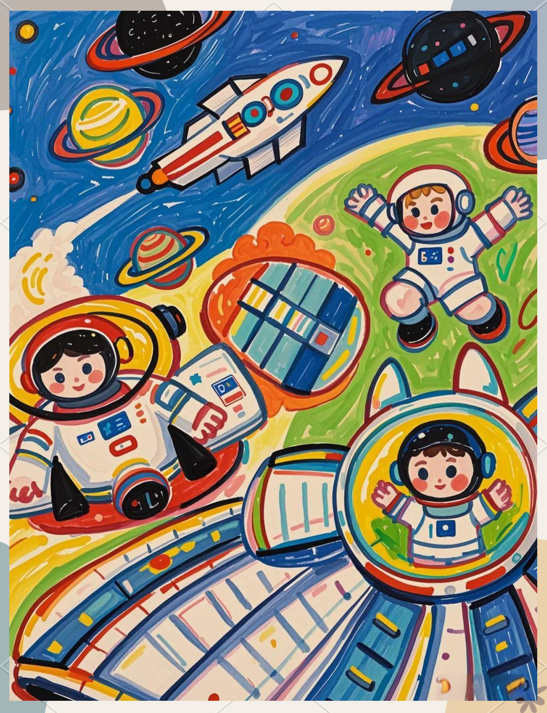 探索宇宙的航天航空主题儿童画