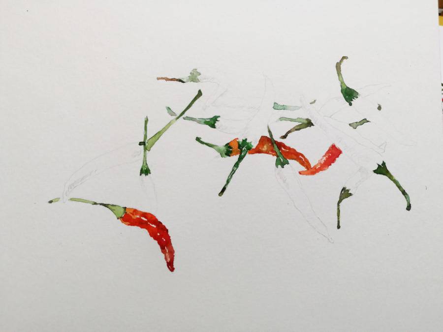 贾绍萍轻水彩系列:一日三餐之小辣椒