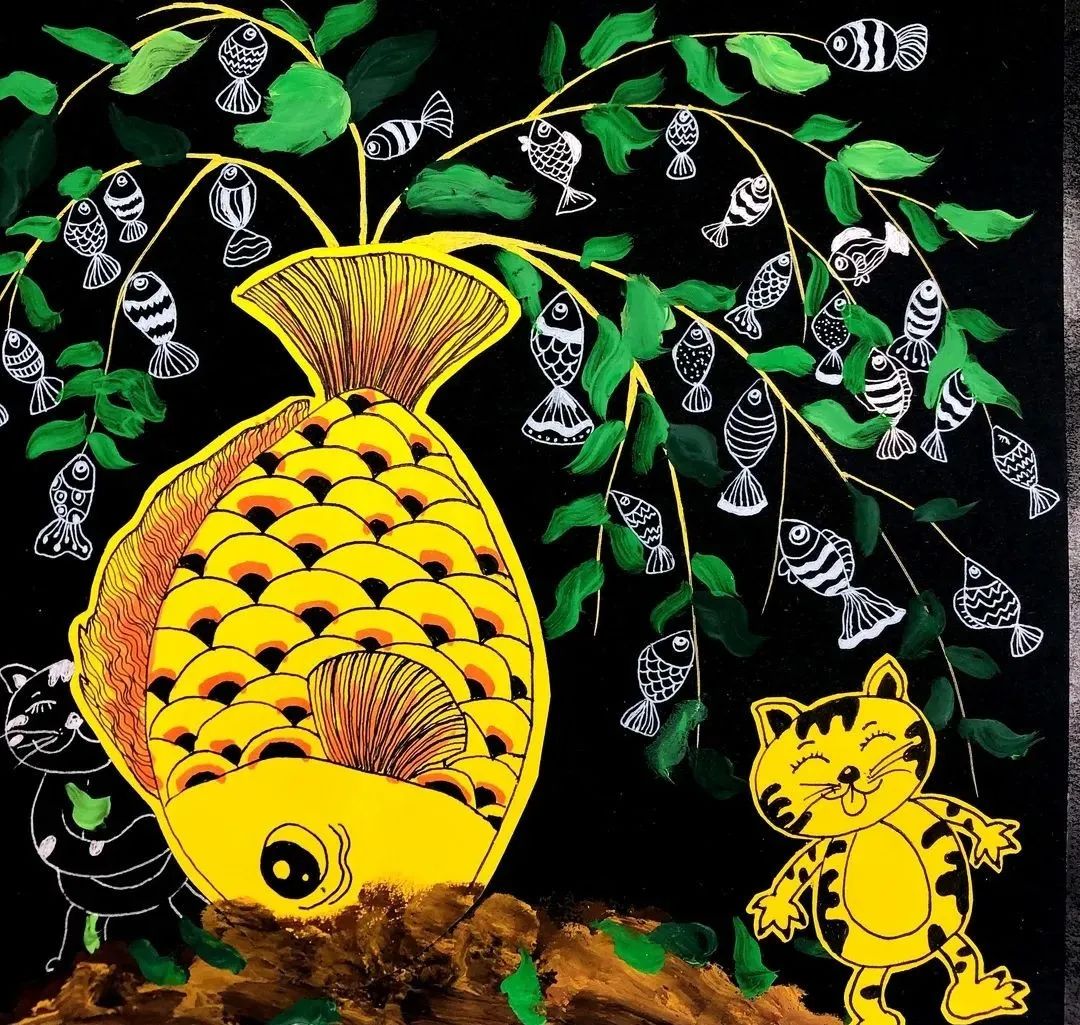 少儿美术:小猫种鱼树