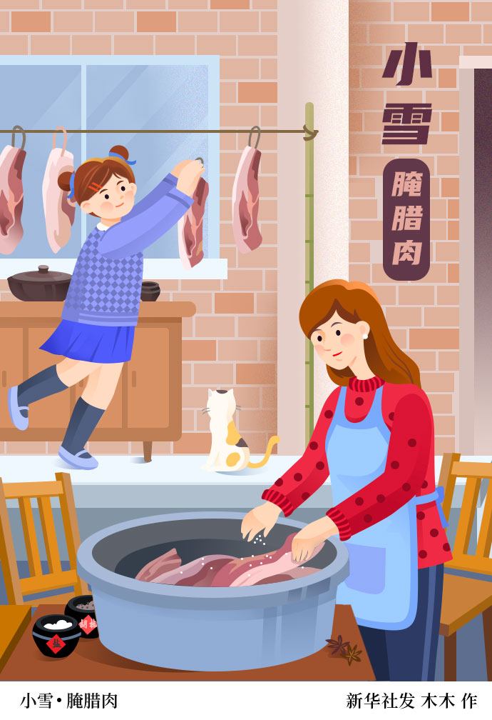 (图表·插画)「二十四节气·小雪」小雪·腌腊肉