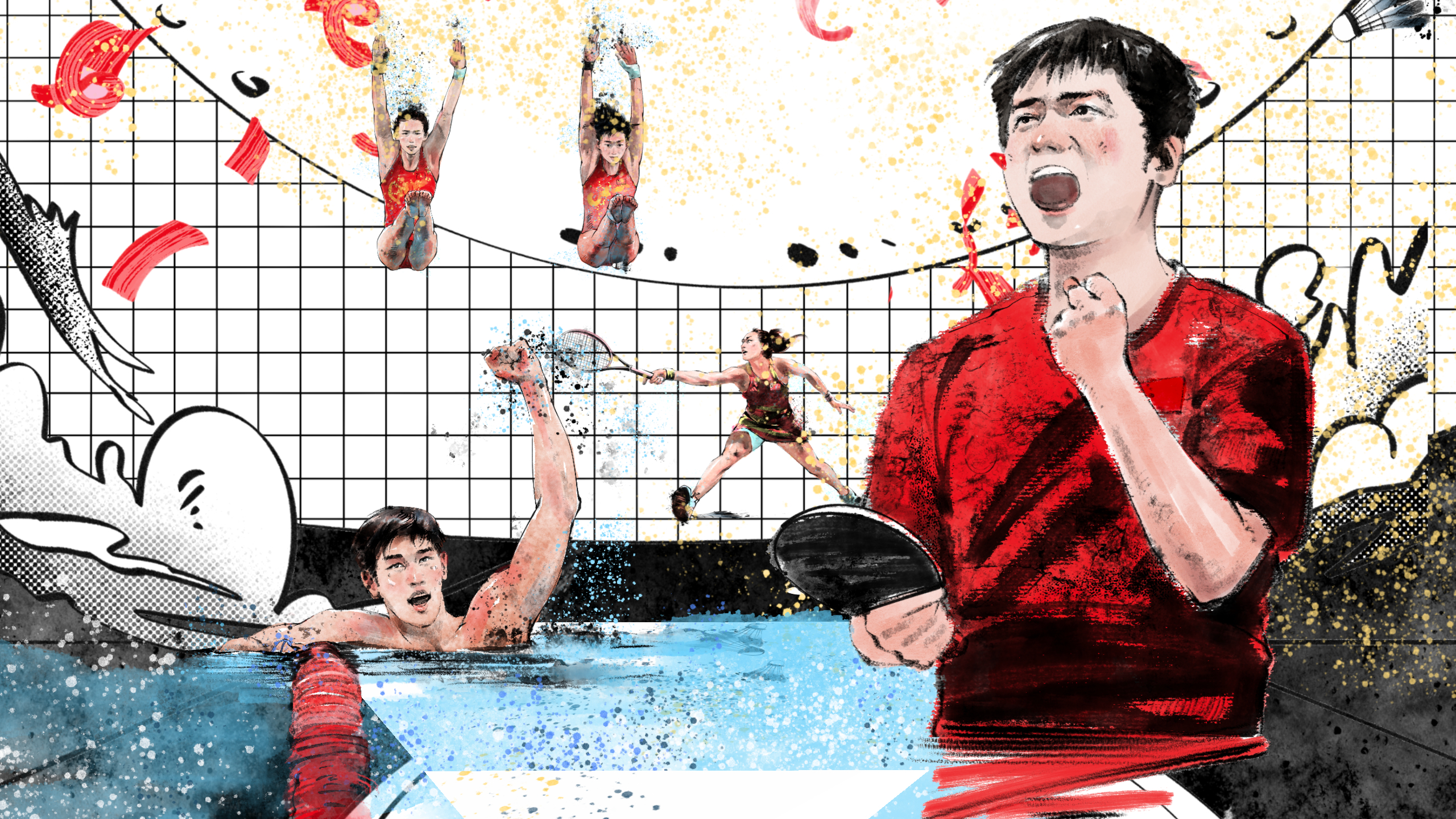 一镜到底!水墨手绘再现中国奥运健儿高燃瞬间