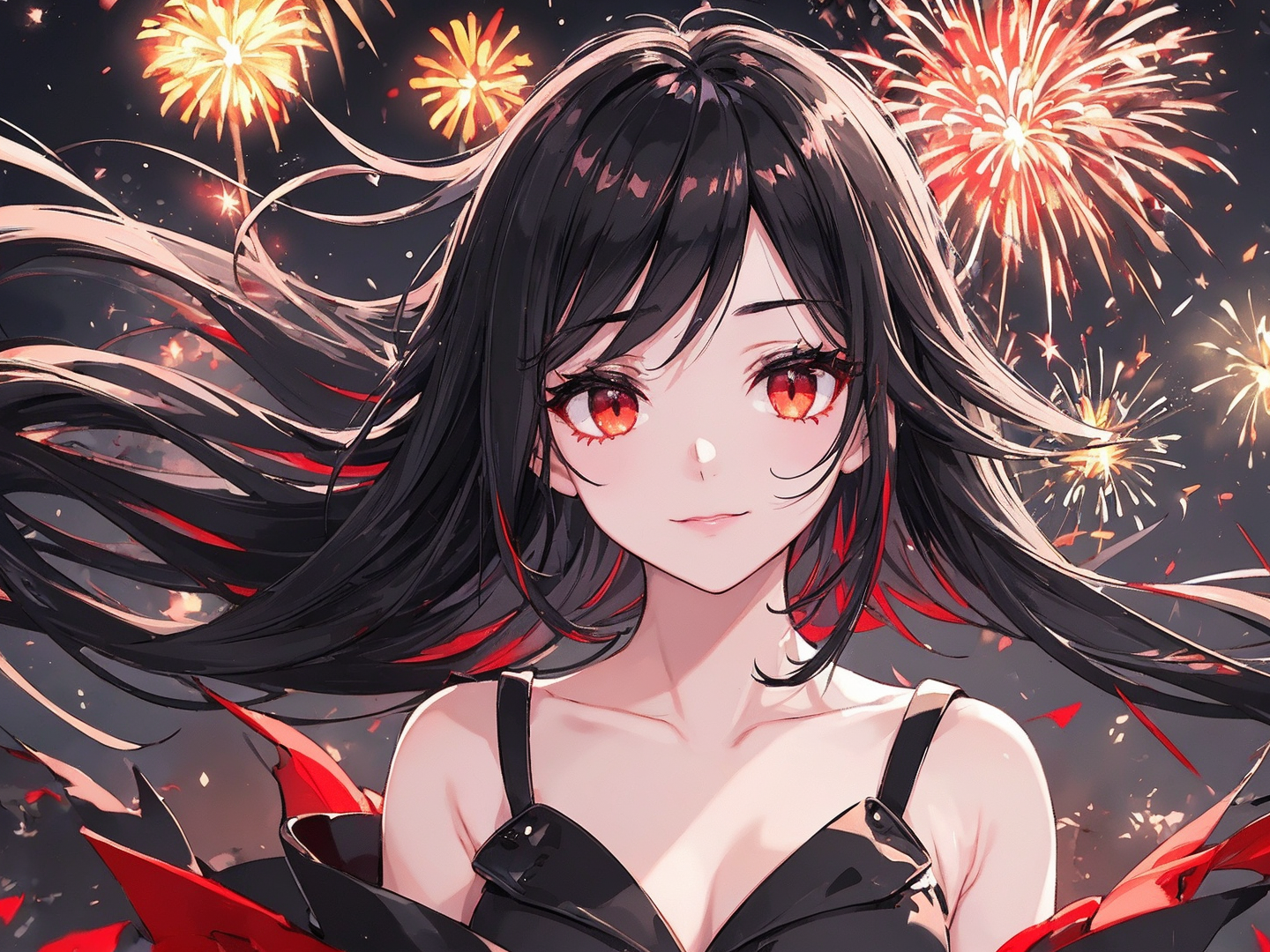 红眼冬娜在参加初秋的烟火会