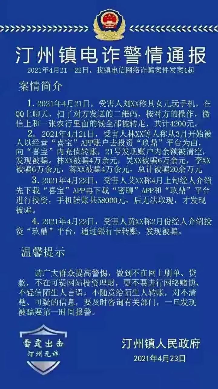 最新警情通报!长汀又有7人被骗262200元