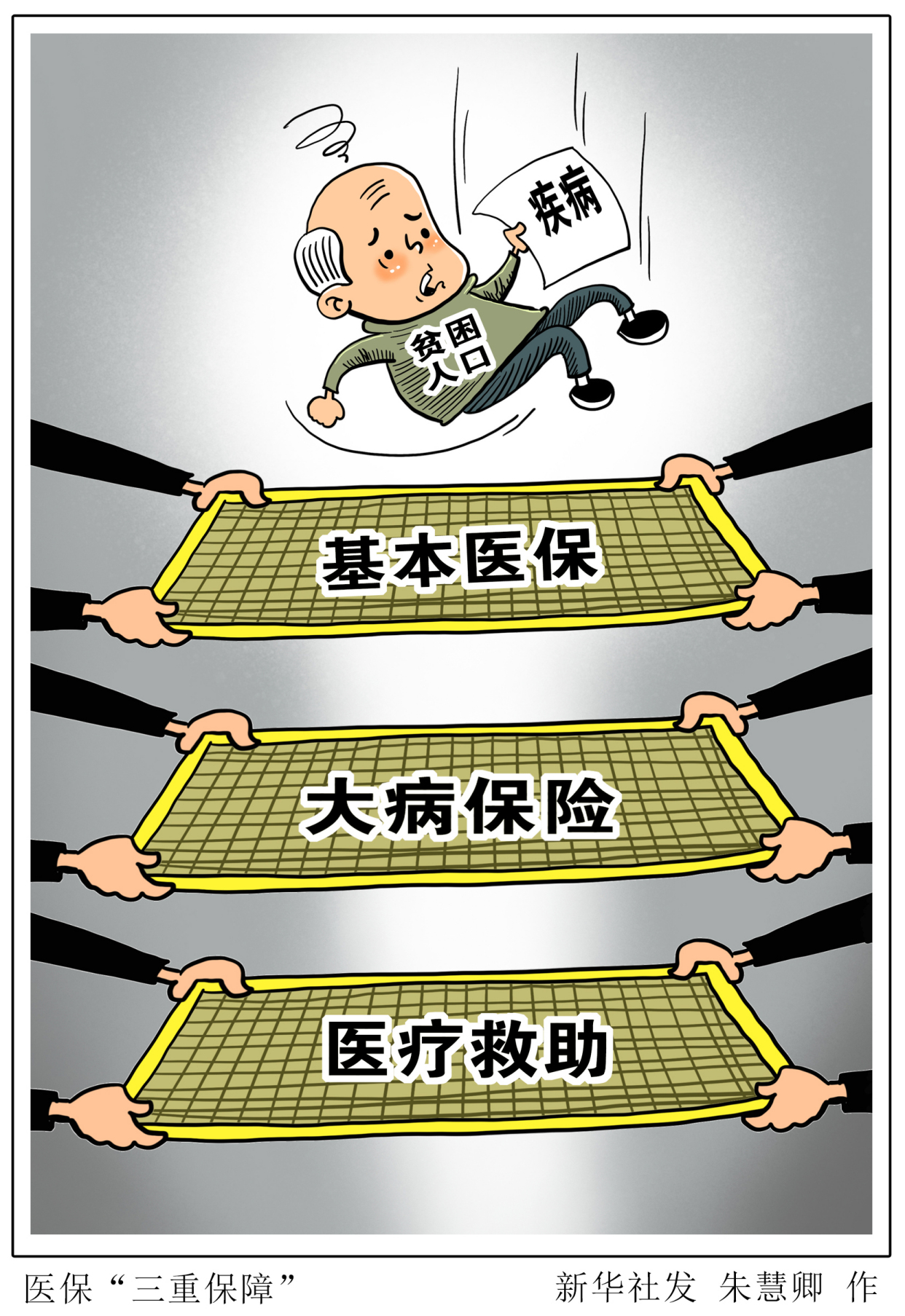 (图表·漫画「国家扶贫日」医保"三重保障"