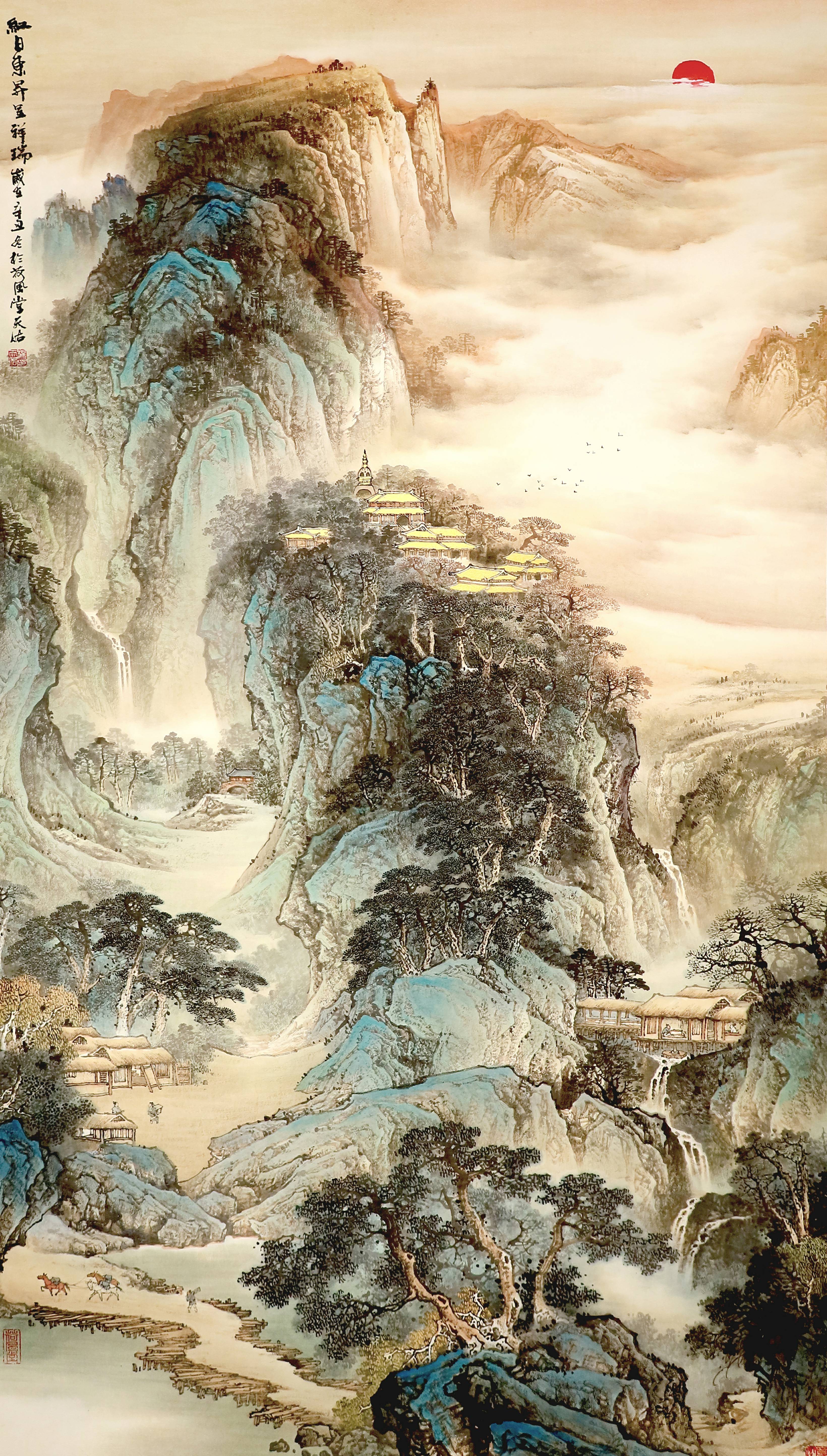 中国当代著名画家杨天佑山水画作品 笔墨雄浑磅礴