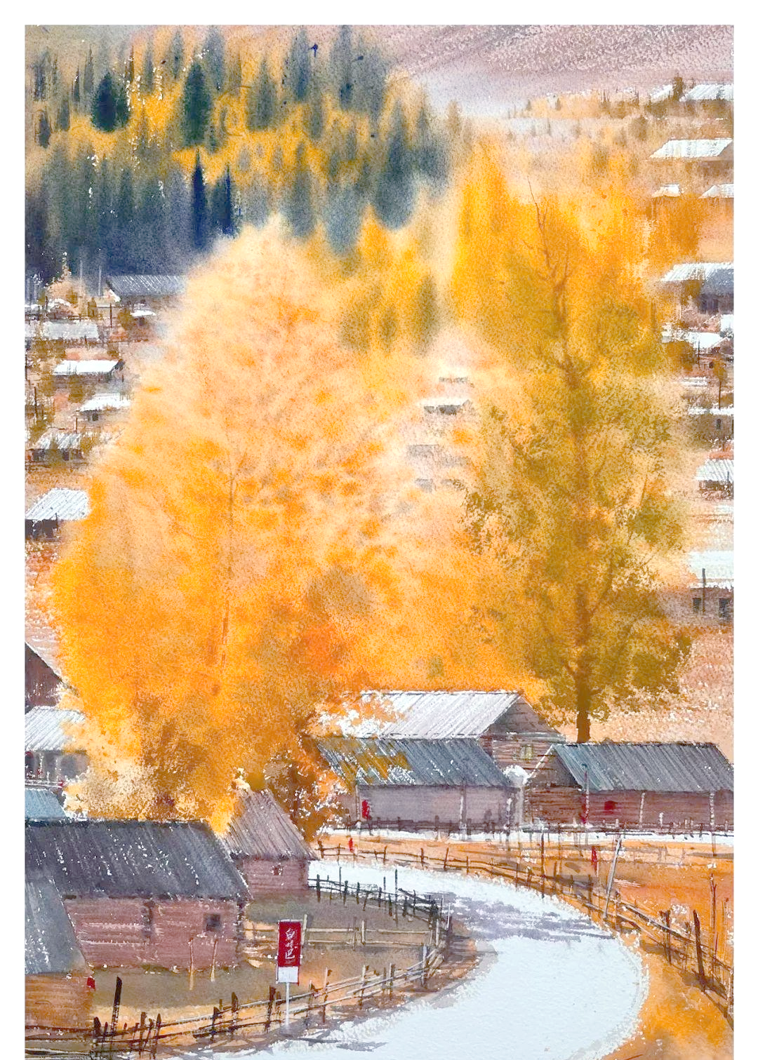 罗怀博笔下的新疆秋日:金色梦境与丰富色彩的交织