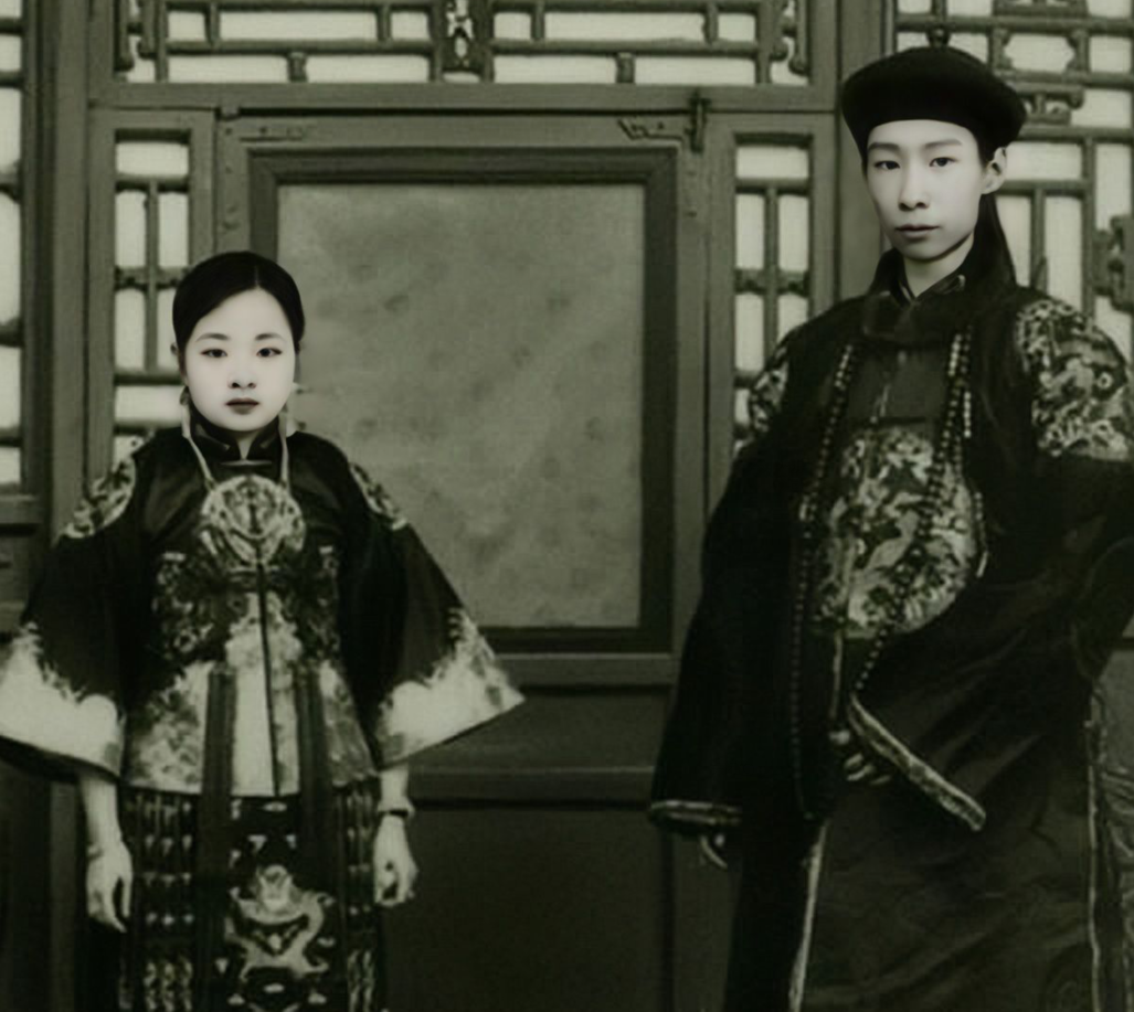 晚清老照片:皇弟溥杰与王妃大婚之喜,肥头大耳的文官与小妾!