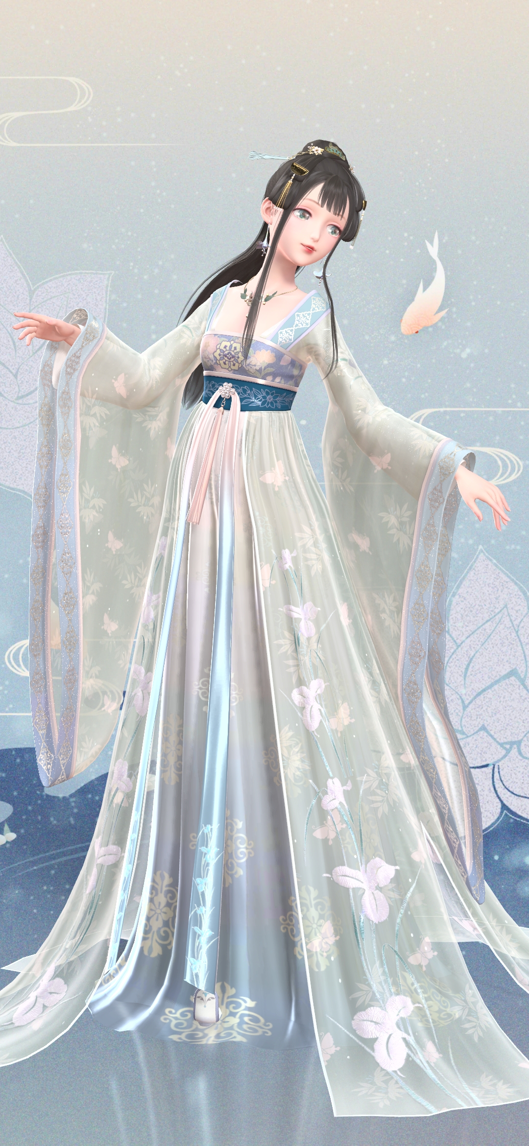 闪耀暖暖:秦衣「杜若岚纱」,缎面上的花样如同漂浮在水面上灵动