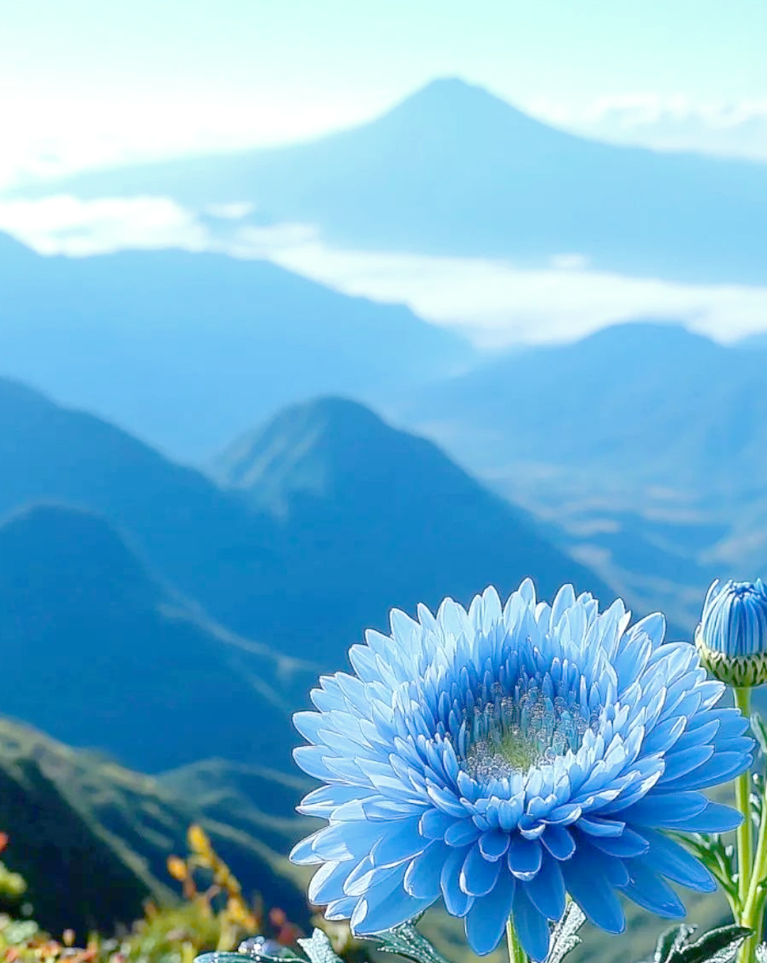 蓝色菊花,宁静深邃,如夜空中的星辰,引领心灵走向远方