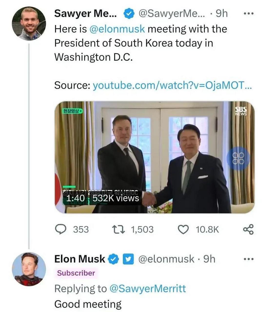 韩:你一定要来建厂 马斯克:请问韩国有电动