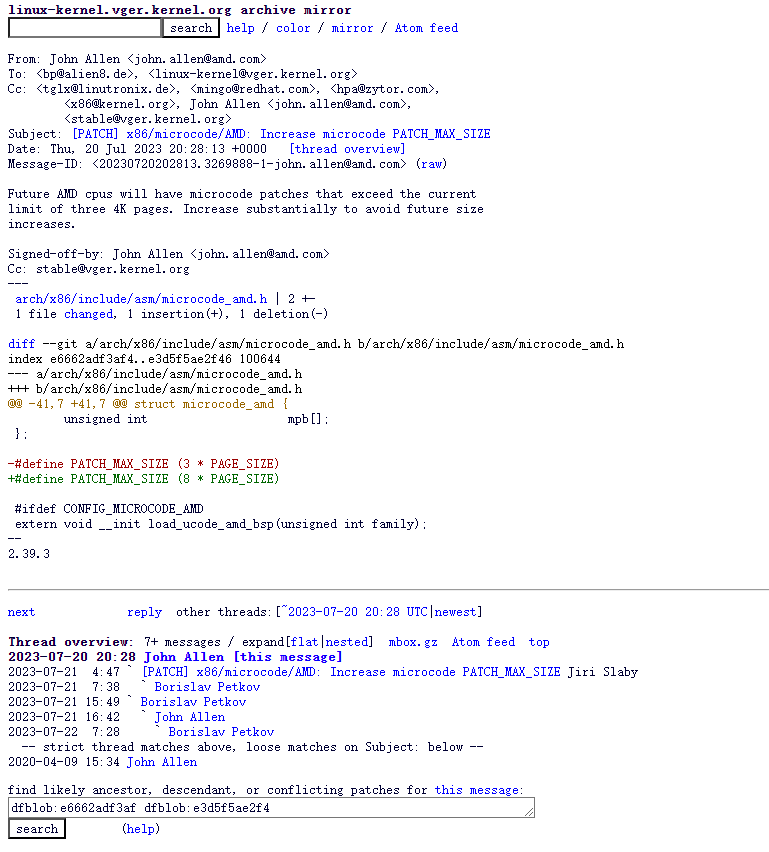 amd提交linux内核更新cpu微码补丁规模上限,未来补丁可达32kb