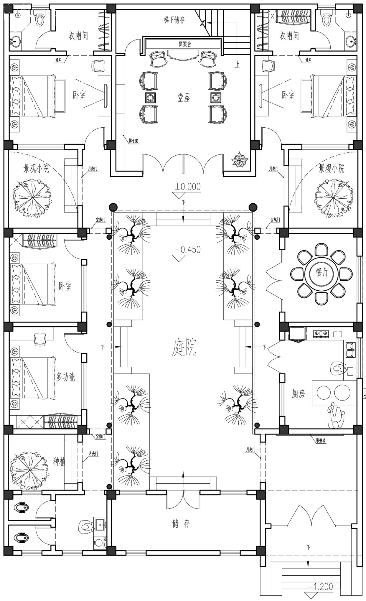 16x26米,农村两层中式四合院,前庭后院,端正大气