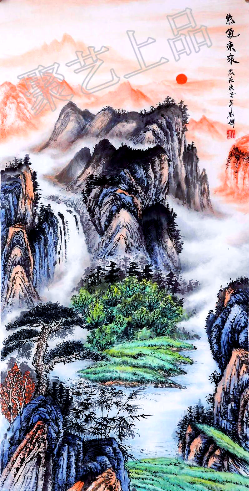 刘辉山水画《紫气东来》:吉祥财运的象征