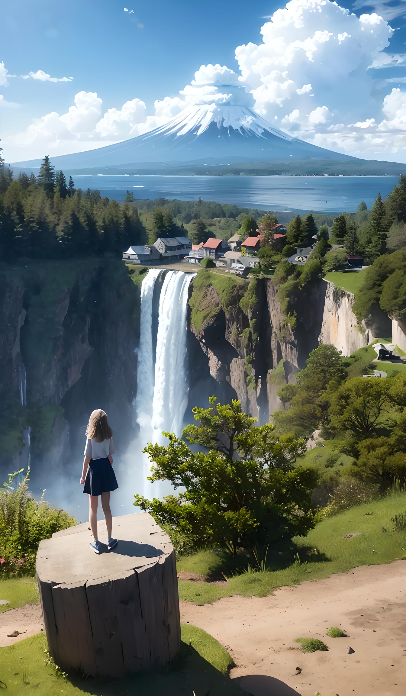 ai风景 悬崖飞瀑 云天湖光