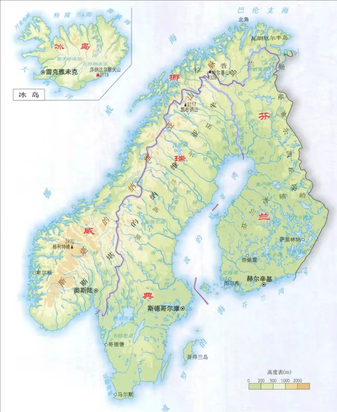 挪威地形高清地图图片