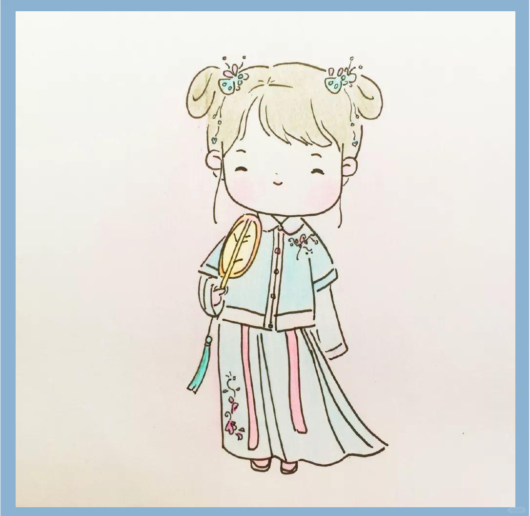 汉服与简笔画结合,传统与现代交融之美