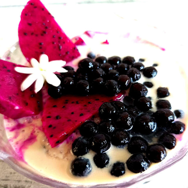 珍珠火龙果拌酸奶,清凉爽口,夏日甜品