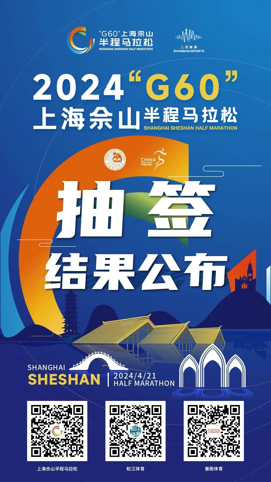 查询通道已开启!2024"g60"上海佘山半程马拉松抽签结果公布