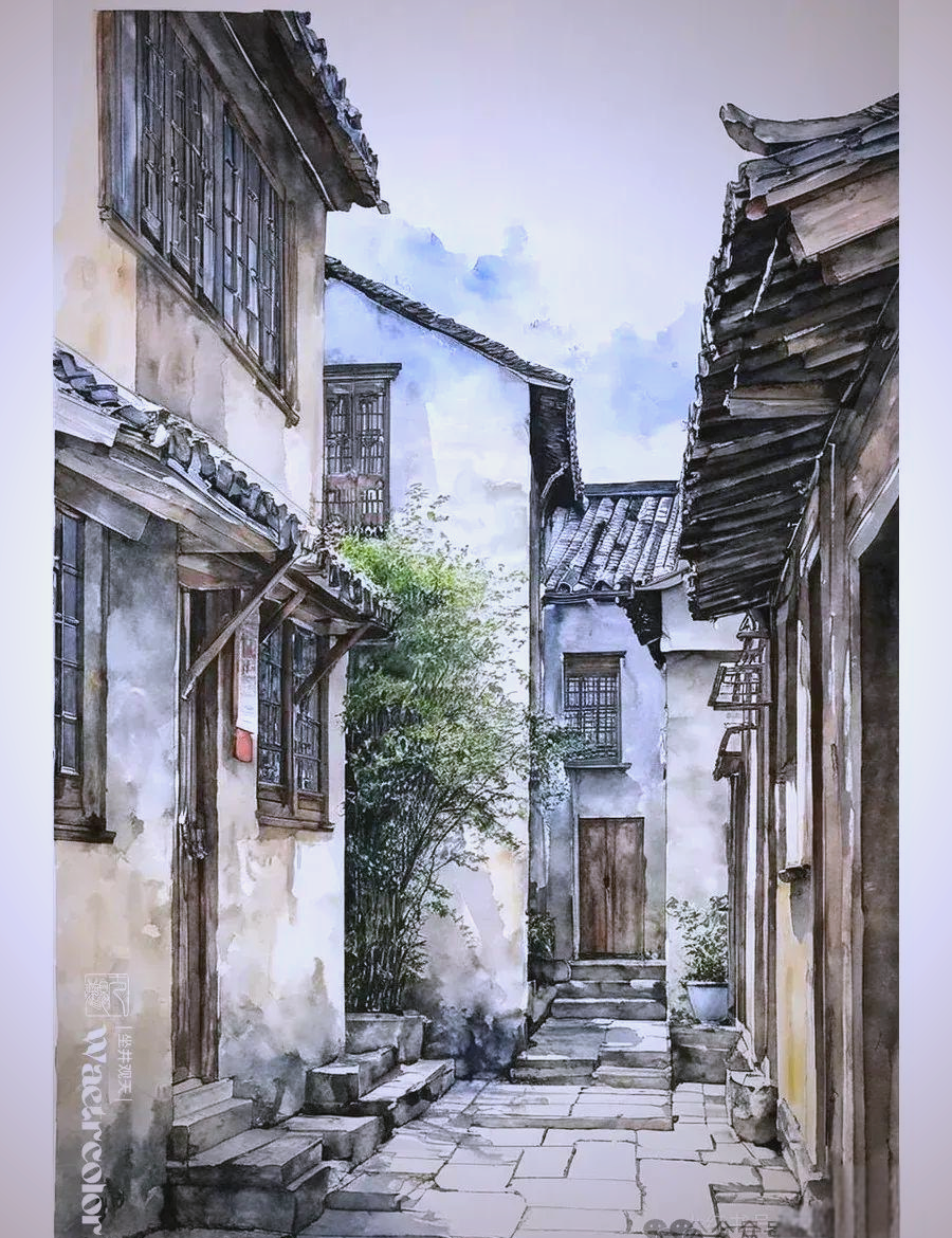 水彩画探秘:领略大师作品的清新与灵动,感受水乡古屋的独特魅力