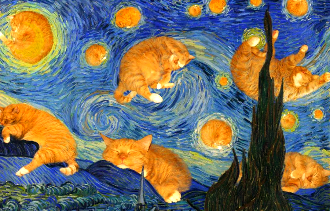 大橘猫闯入众多世界名画,斯维特拉娜·佩特洛娃的创意项目