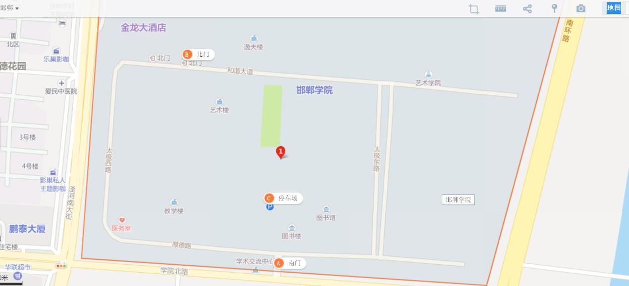 邯郸学院校园地图 主校区:河北省邯郸市邯山区学院北路 530 号(056005