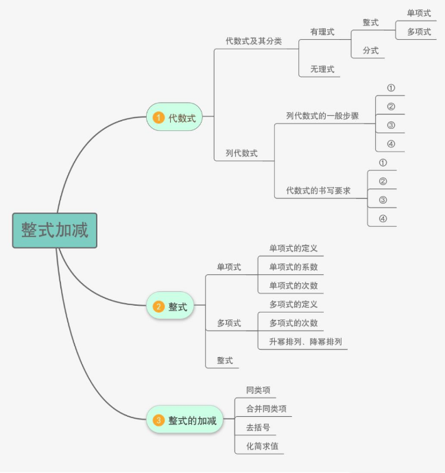 初一上数学第二章《整式的加减》的思维导图