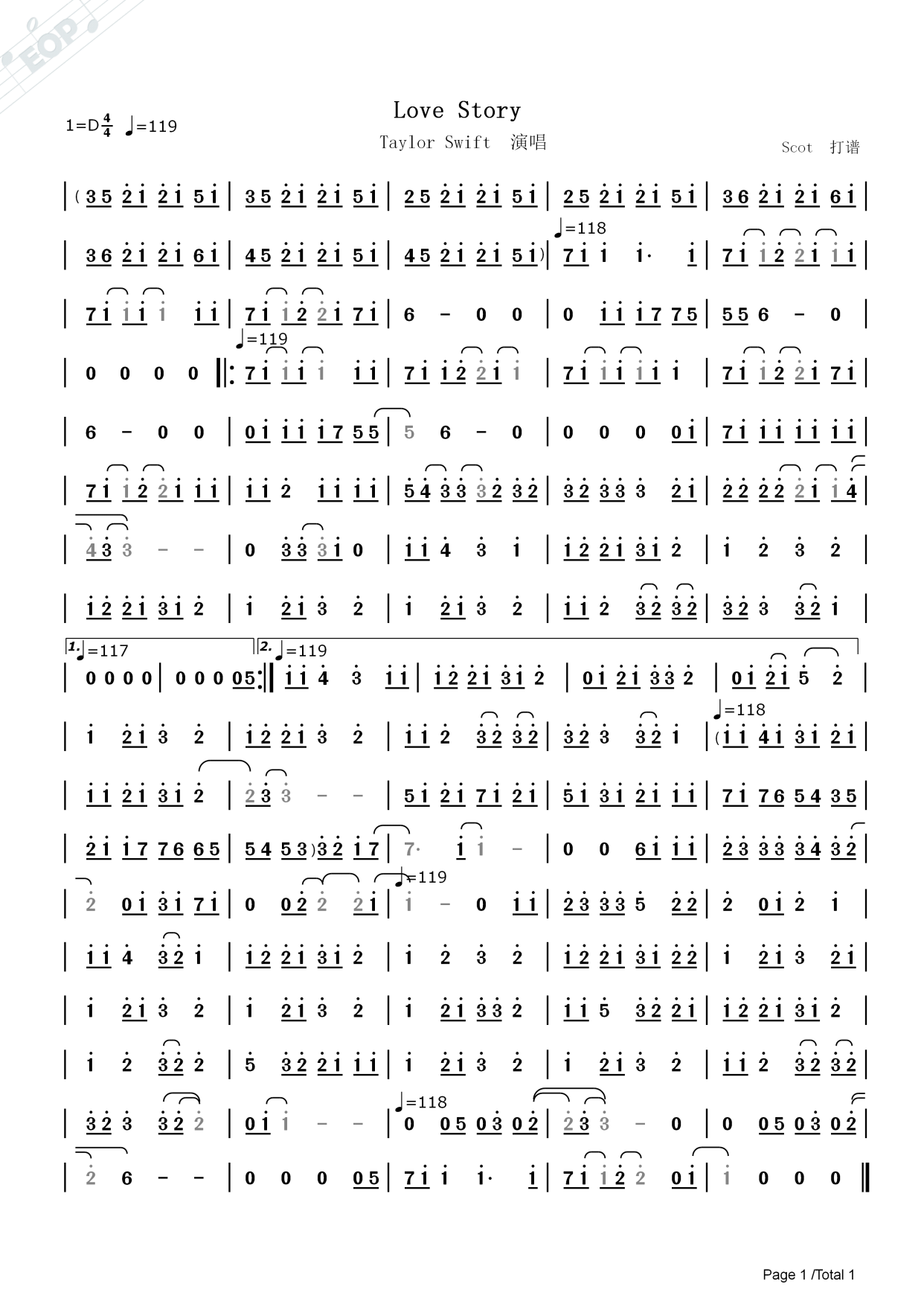 love story(taylor swift 演唱)——动态简谱