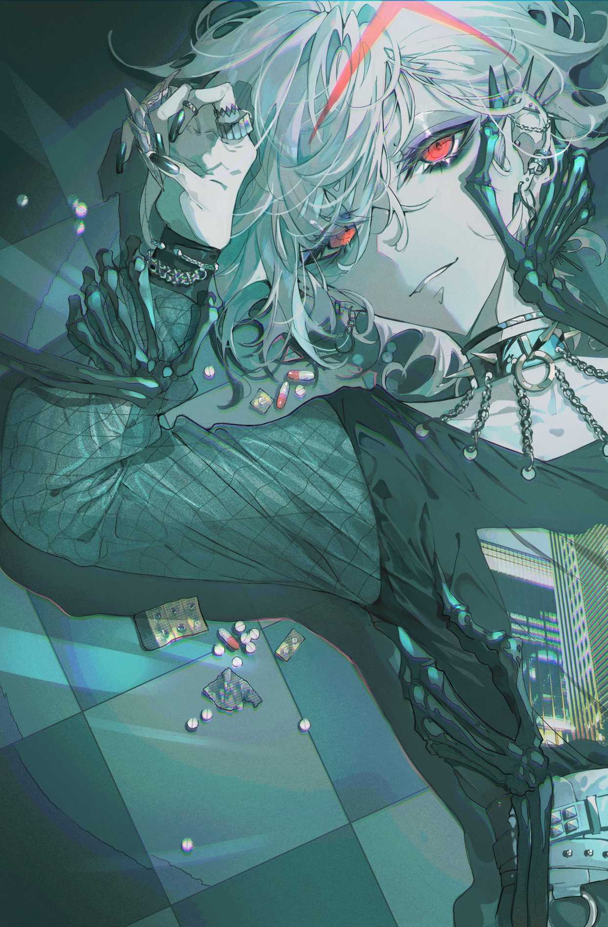 华丽炫酷的画风,略显诡异的氛围,一组暗黑系的病娇少年人物插画