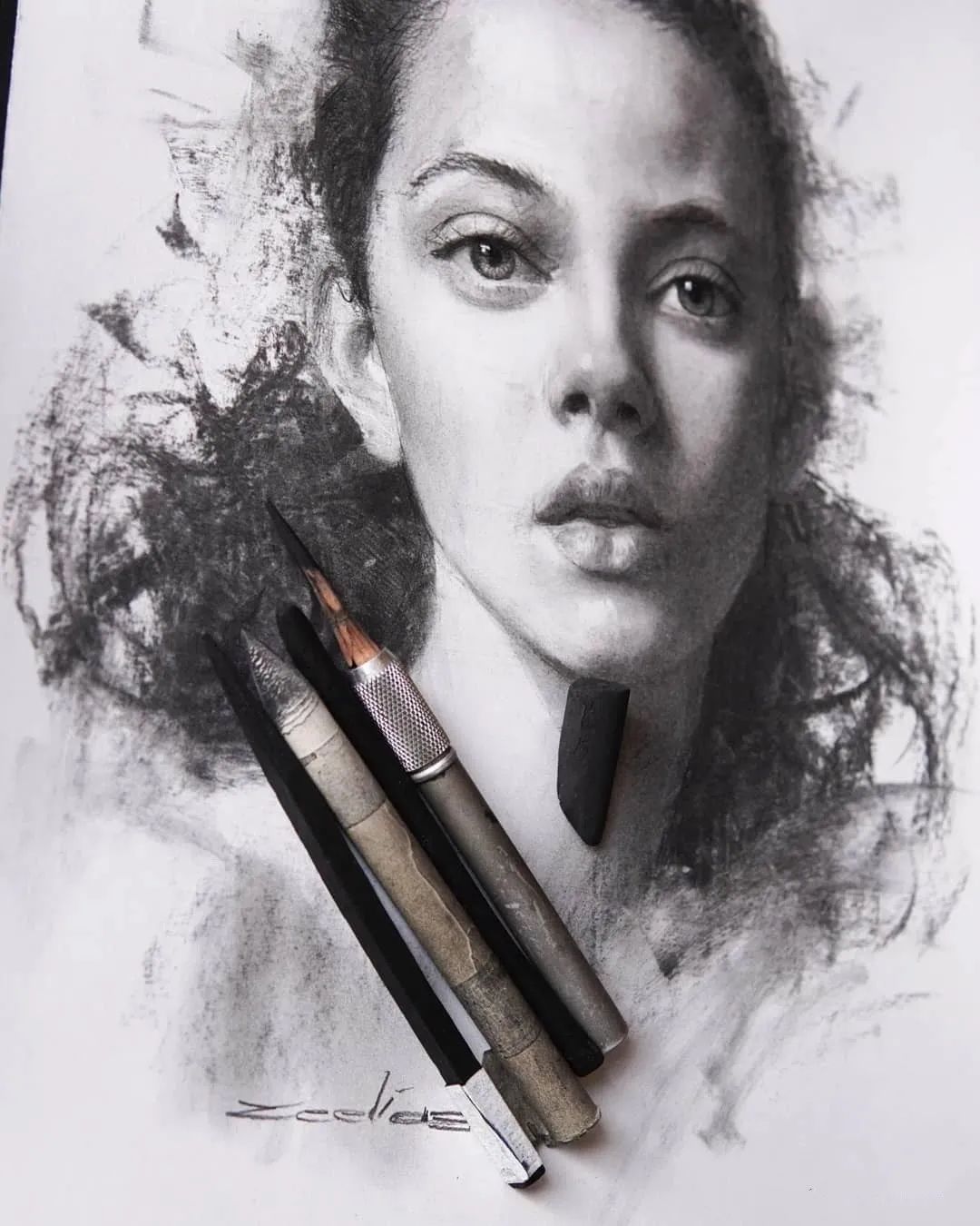 很赞的炭笔肖像画,附局部大图!