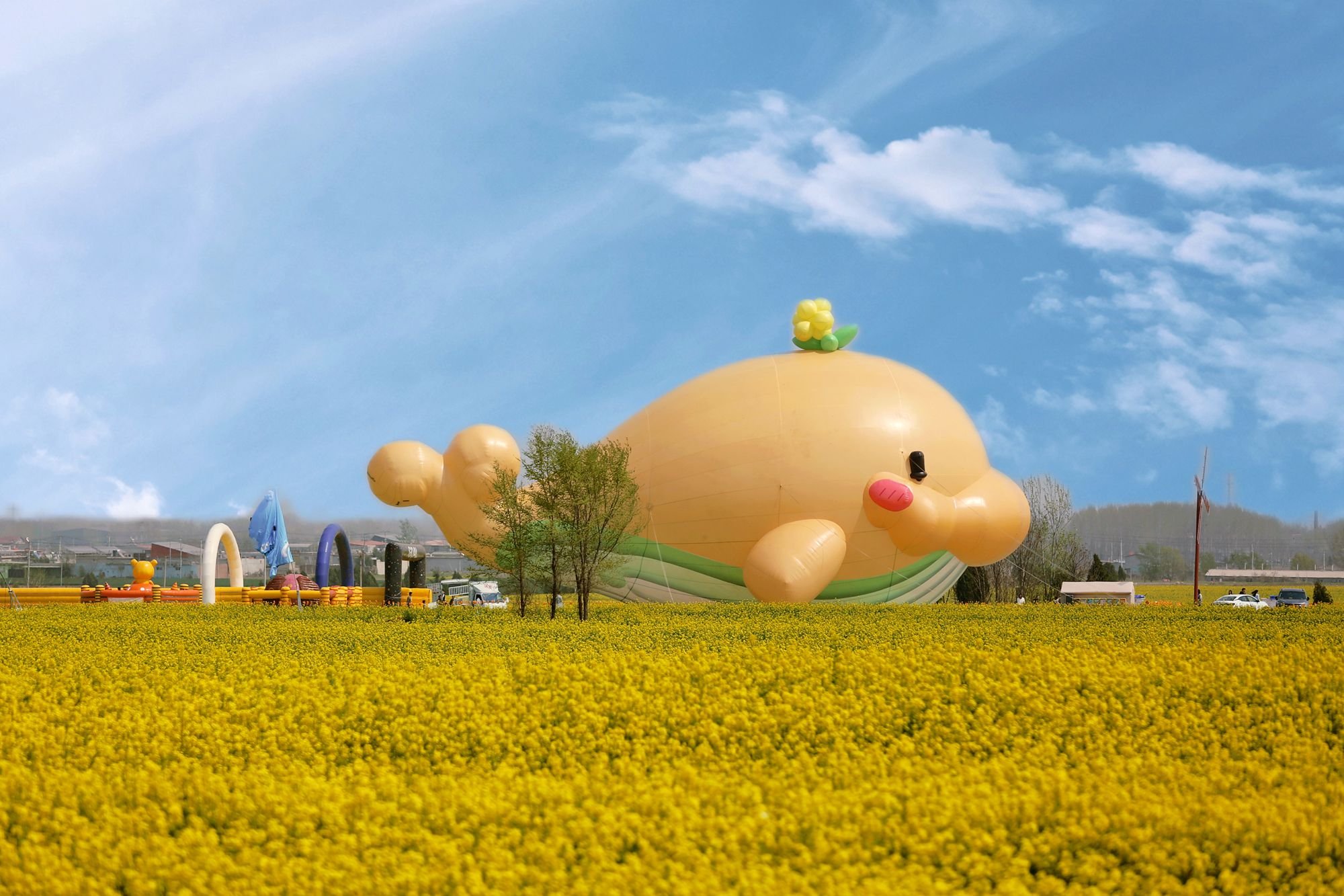 邢台金沙河万亩油菜花竞相开放,充满温馨和浪漫,吸引了众多游客