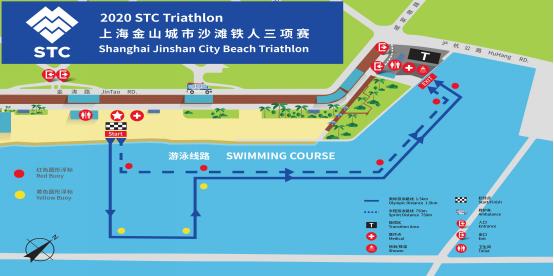 2021年上海城市业余联赛 金山城市沙滩铁人三项线路图 一,游泳路线