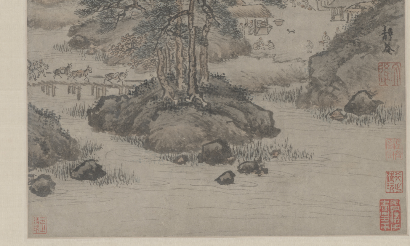 戴进关山行旅图轴