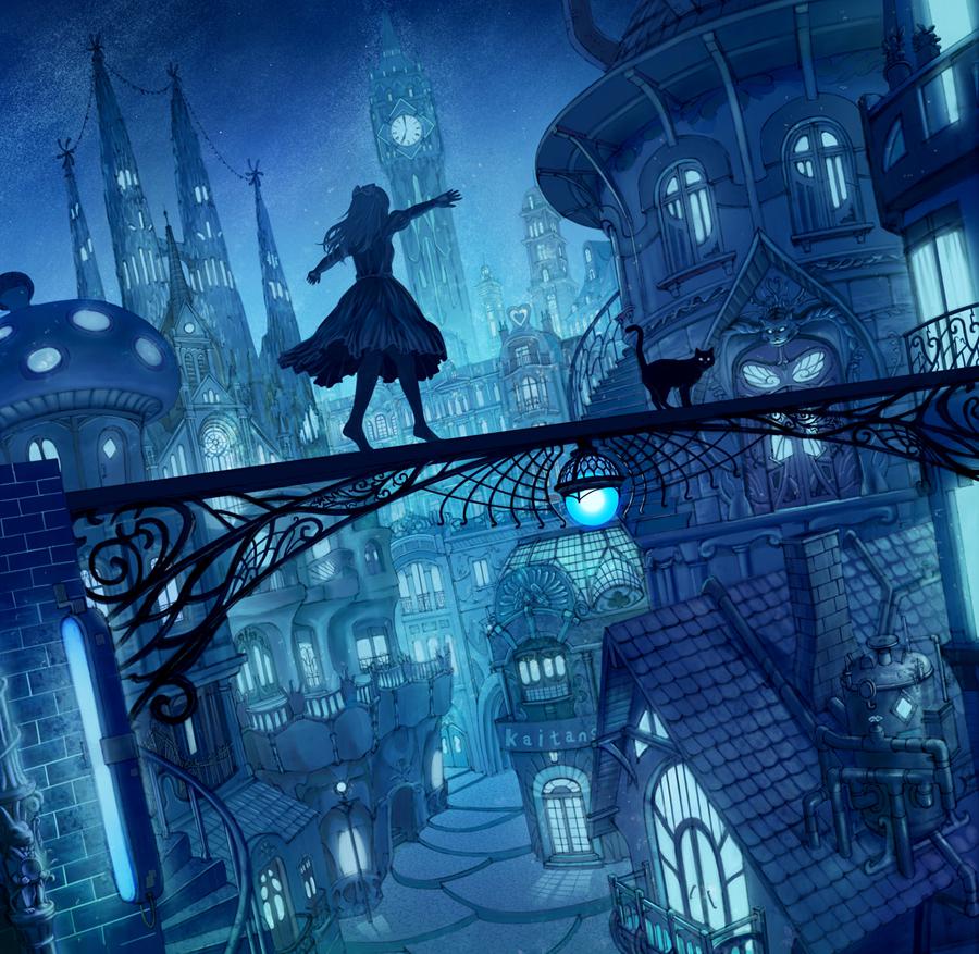 动漫风景壁纸插画分享——灯火阑珊的城市夜色