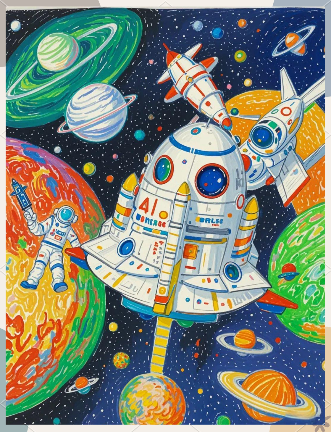 探索宇宙的航天航空主题儿童画