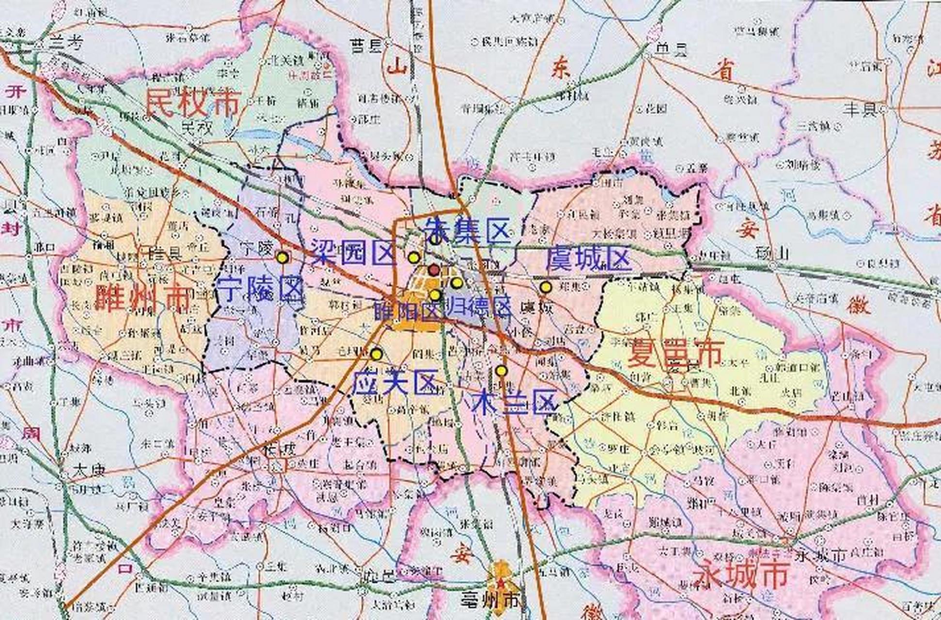 商丘市行政区划调整示意图 一,撤销宁陵县设立宁陵区 二,撤销虞城县