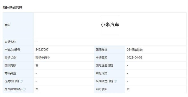继小米汽车之后 小米申请铁蛋商标