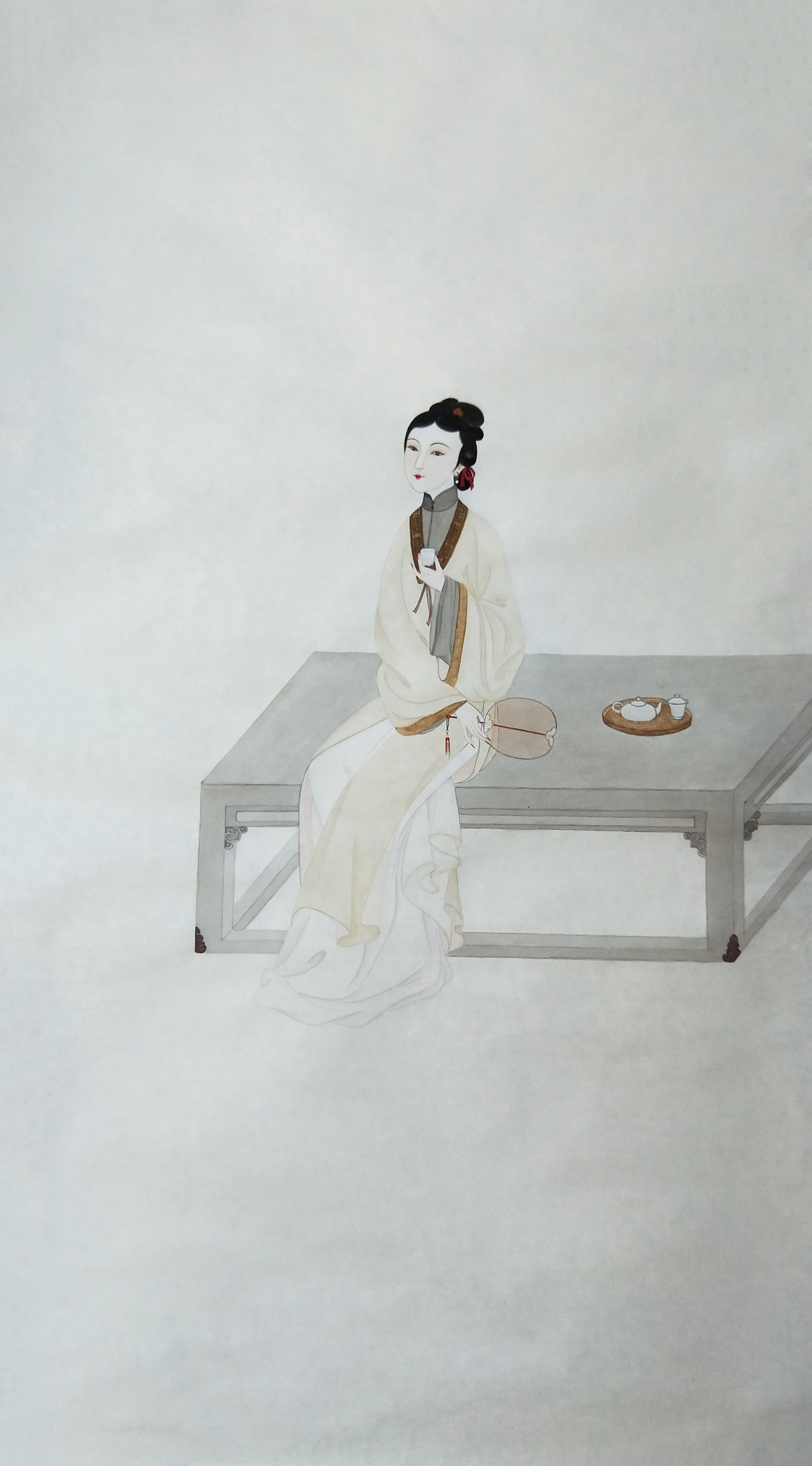 品茶图(黄丽燕国画仕女图传统人物绘画)
