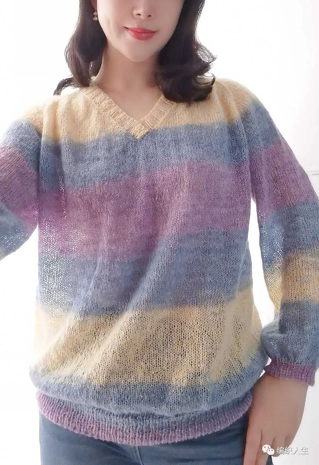休闲中带点仙气,女士百搭段染马海毛衣(有编织说明)